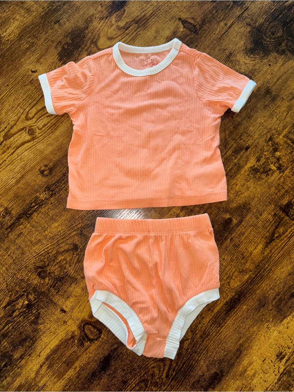 Cat & Jack Peach Ribbed Two-Piece Set with White Trim
